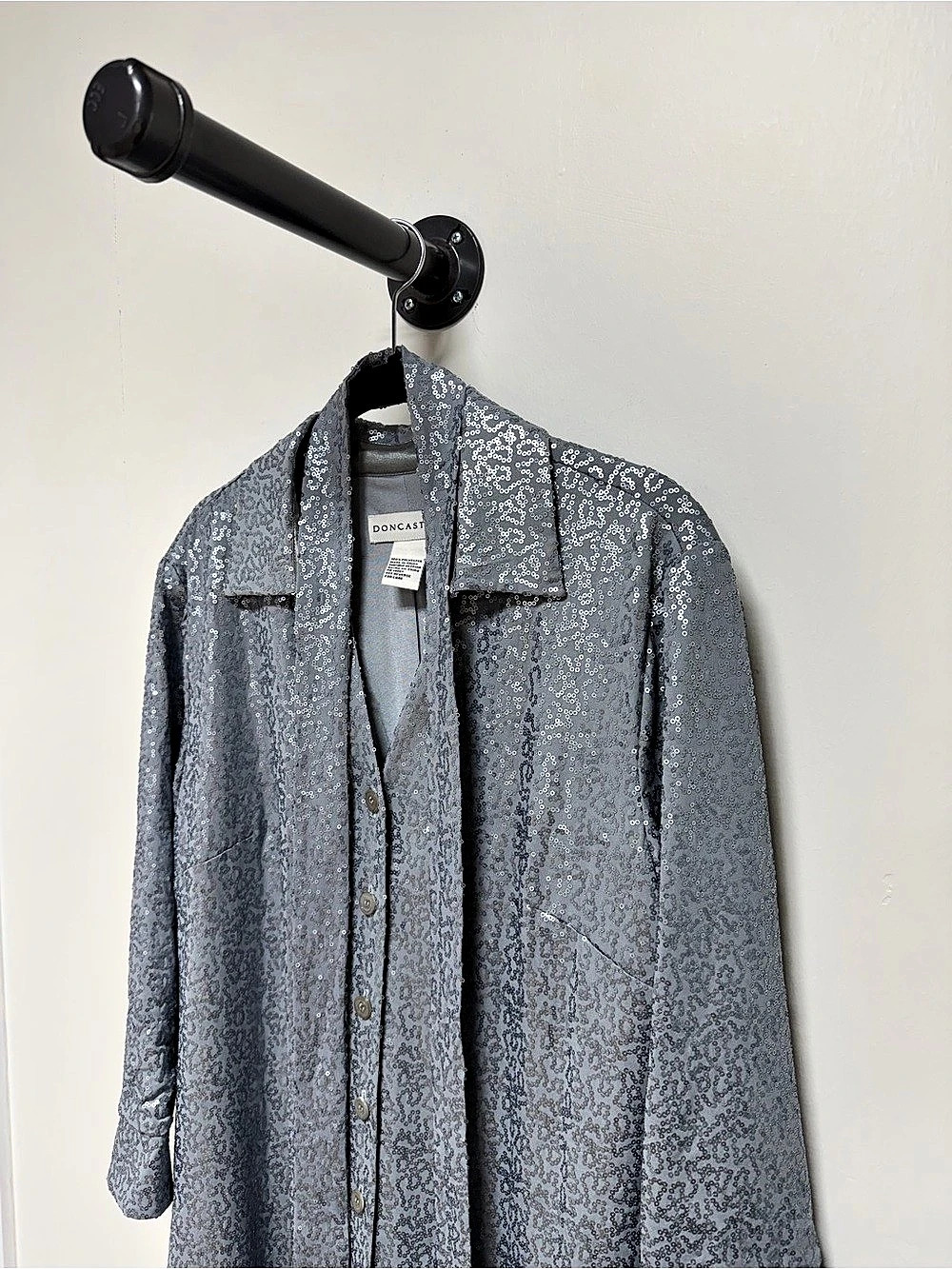 NWT Doncaster Silver Sequin Button Front Shirt Dress Size 12M